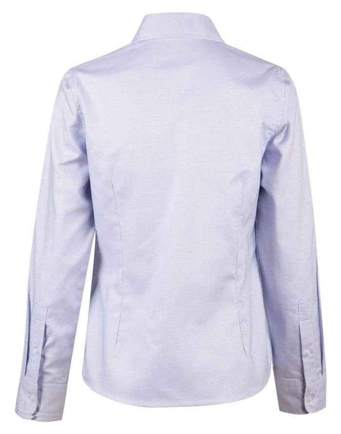 BENCHMARK Laides’ Dot Contrast Long Sleeve Shirt- white blue dot M8922 Metro Workwear.