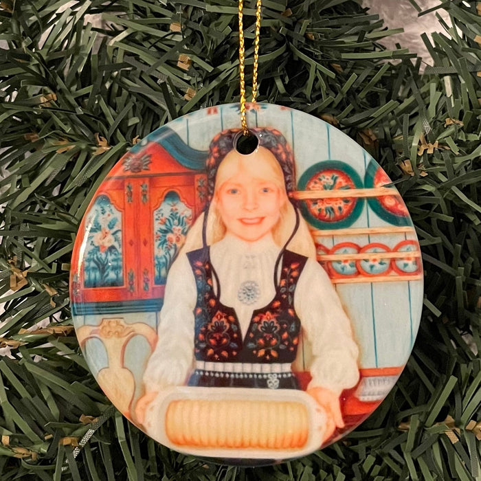 Ceramic Ornament, Suzanne Toftey Girl with almond cake