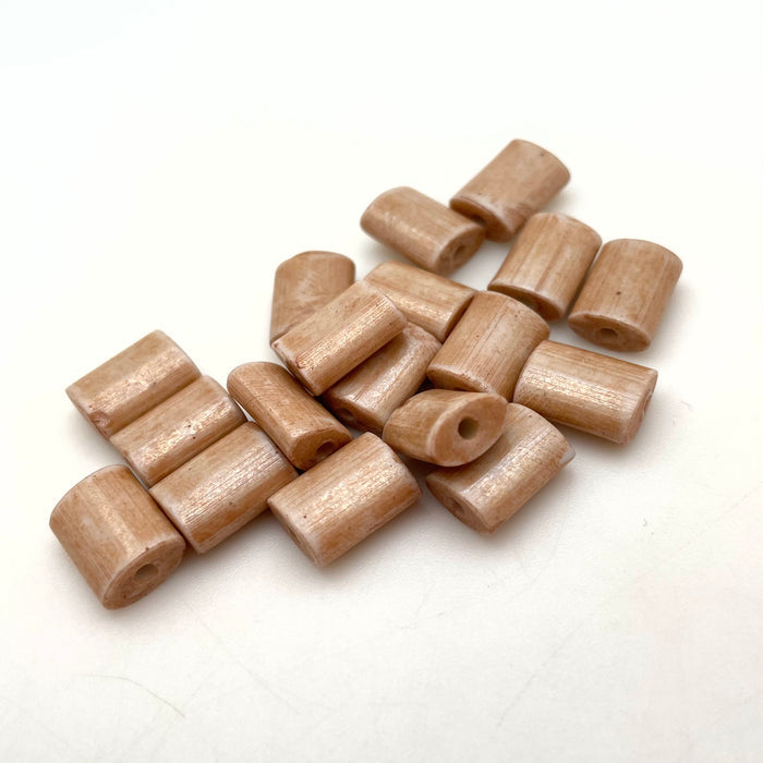Smooth Beige Brown Bamboo Like Rectangle Czech Glass Beads (9x12mm) (BRCG80)