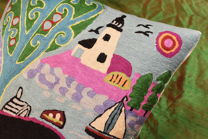 Summer Day Karla Gerard Decorative Pillow Cover Handembroidered Wool 18"x18" - KashmirDesigns