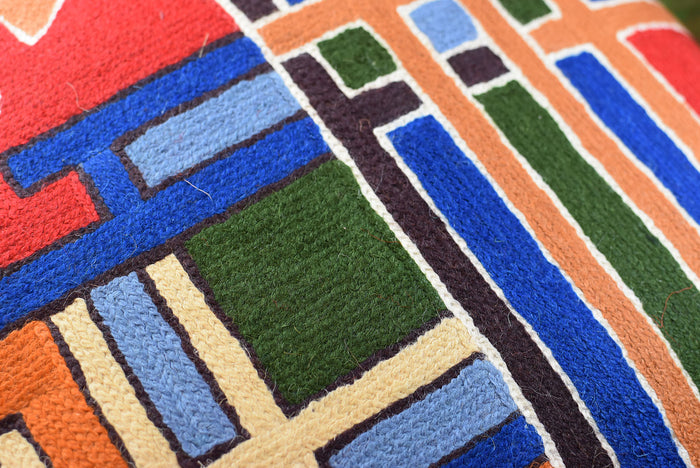 Tribal Burdock Aztec Southwestern Throw Pillow Cover Handembroidered Wool 18x18" - KashmirDesigns