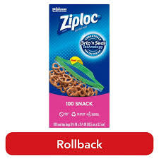 ZIPLOC EASY GUIDE GRIP ‘N SEAL SNACK BAGS 100 CT