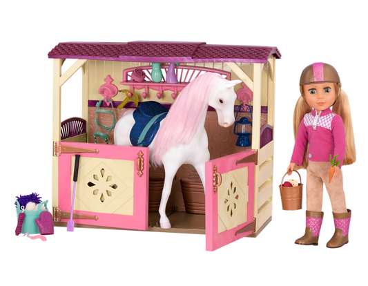 14-inch doll and horse in stable playset