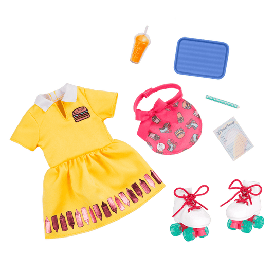 Retro drive-thru waitress outfit for 14-inch doll