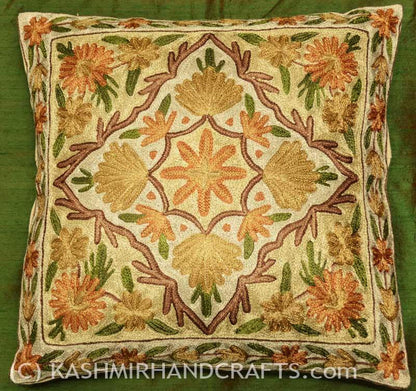 autumn dahlias decorative pillow cover handembroidered - Kashmir Designs