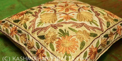 autumn dahlias decorative pillow cover handembroidered - Kashmir Designs