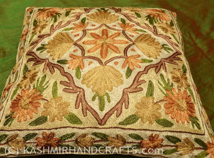 autumn dahlias decorative pillow cover handembroidered - Kashmir Designs