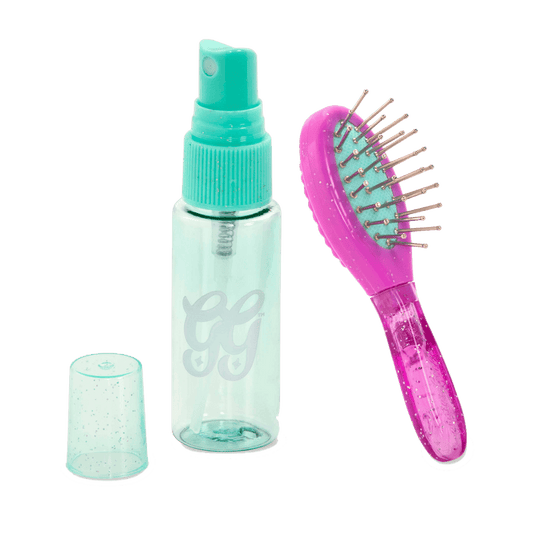Toy hair brush and spray bottle for dolls