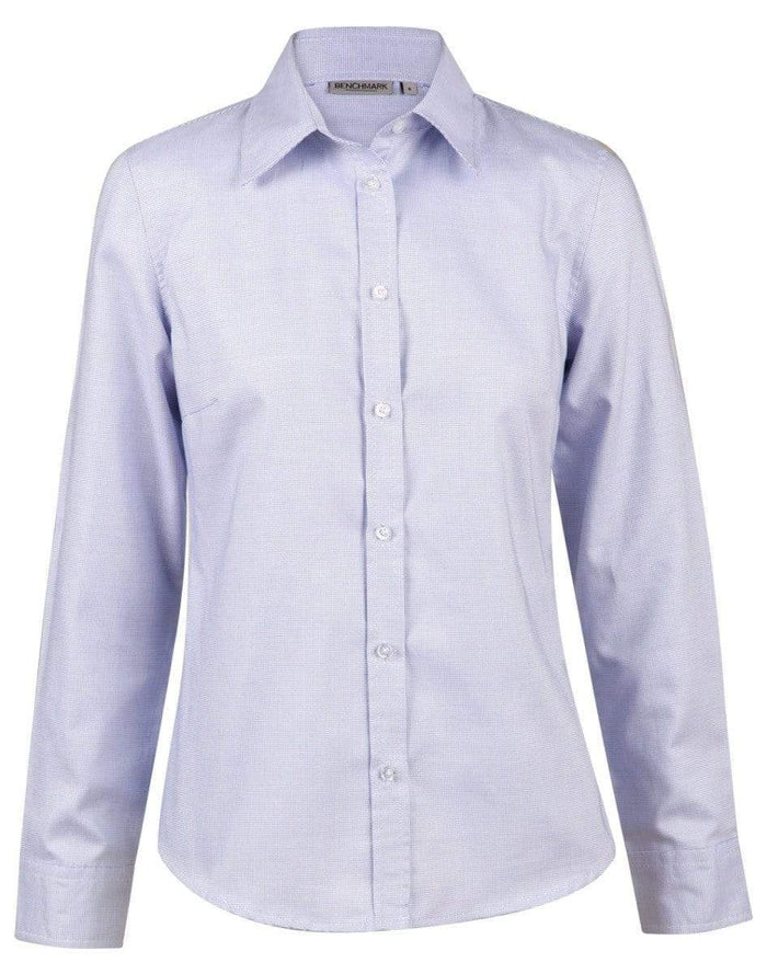 BENCHMARK Laides’ Dot Contrast Long Sleeve Shirt- white blue dot M8922 Metro Workwear.