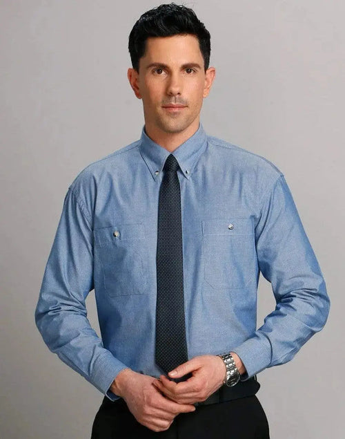 BENCHMARK Men's Chambray Long Sleeve BS03L Metro Workwear.
