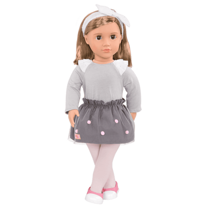 18-inch doll with light-brown hair and green eyes