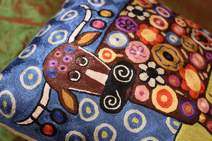 Blooming Cow Karla Gerard Accent Pillow Cover Handembroidered Art Silk 18"x18" - KashmirDesigns