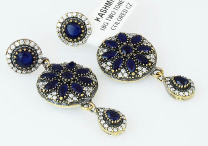 Blue Sapphire Earrings 925 Sterling Silver Drop Vintage Chandelier Handcrafted - KashmirDesigns