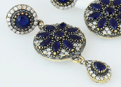 Blue Sapphire Earrings 925 Sterling Silver Drop Vintage Chandelier Handcrafted - KashmirDesigns