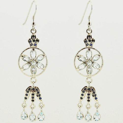 Blue Topaz Daisy Dangle Sterling Silver Earrings - Kashmir Designs