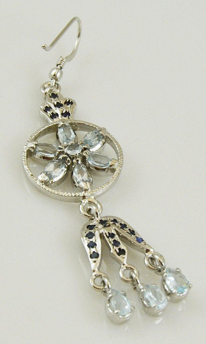 Blue Topaz Daisy Dangle Sterling Silver Earrings - Kashmir Designs