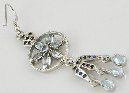 Blue Topaz Daisy Dangle Sterling Silver Earrings - Kashmir Designs