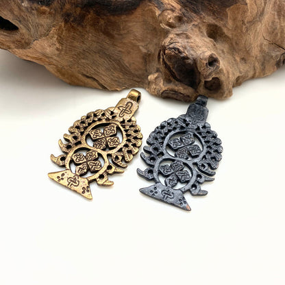 Brass Flower Shaped Ethiopian Cross (Available In Brass Or Black) (SBC25)