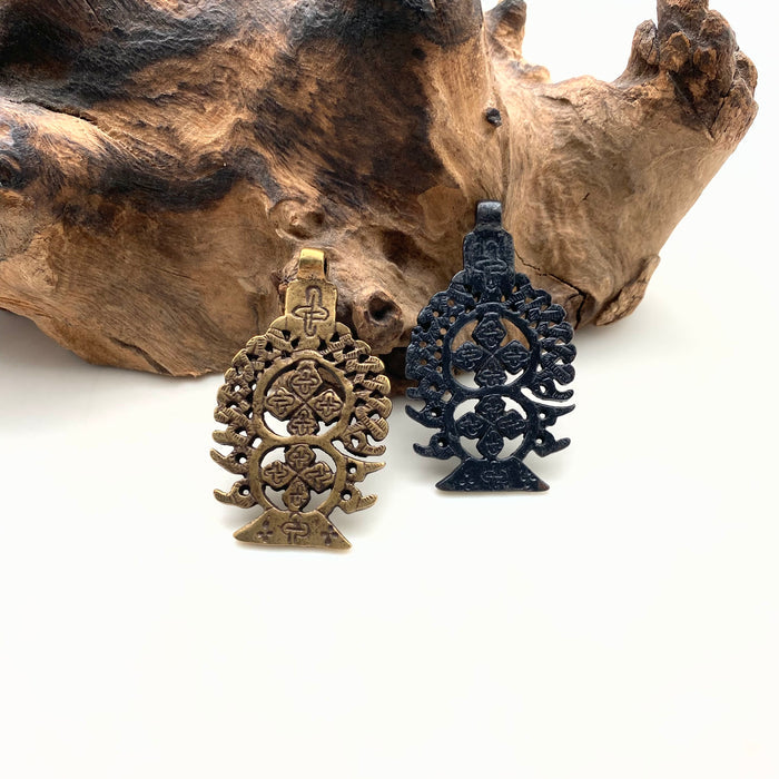 Brass Flower Shaped Ethiopian Cross (Available In Brass Or Black) (SBC25)