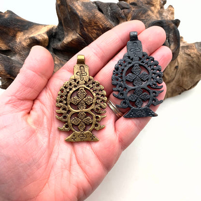 Brass Flower Shaped Ethiopian Cross (Available In Brass Or Black) (SBC25)