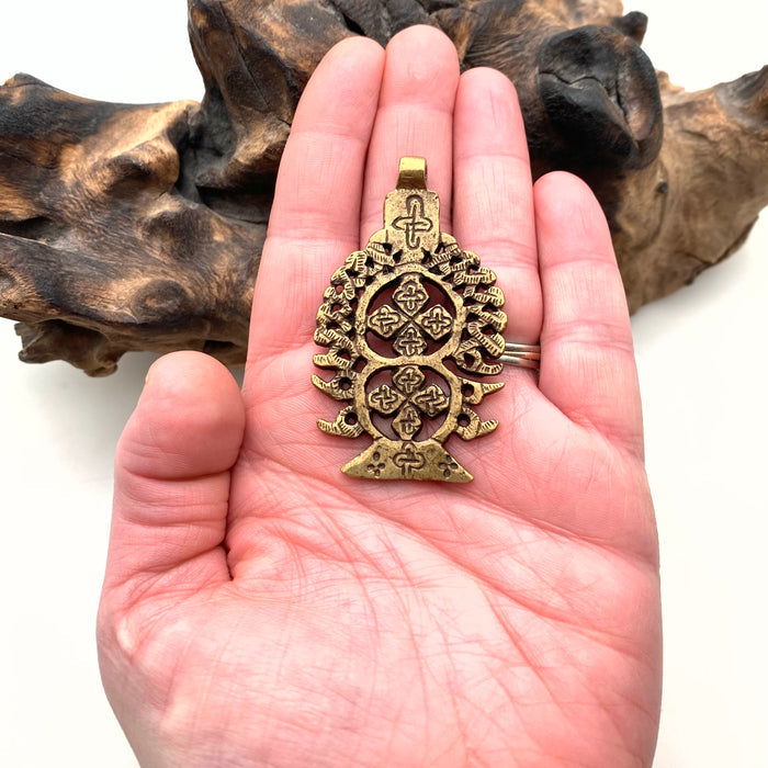 Brass Flower Shaped Ethiopian Cross (Available In Brass Or Black) (SBC25)
