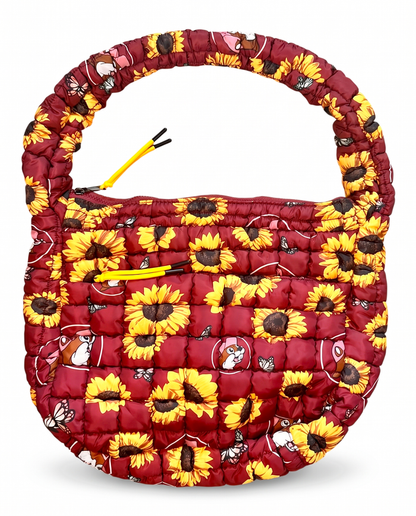 Maroon tote bag - sunflower design