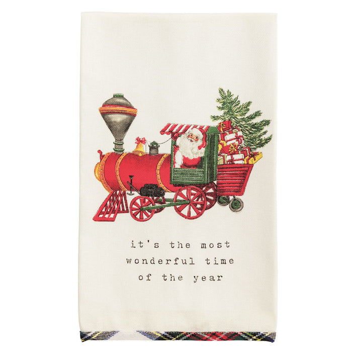 Christmas Train Tartan Hem Towel