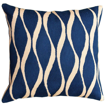 Contemporary Waves Midnight Blue Decorative Pillow Cover Handmade Wool 18" x 18" - KashmirDesigns