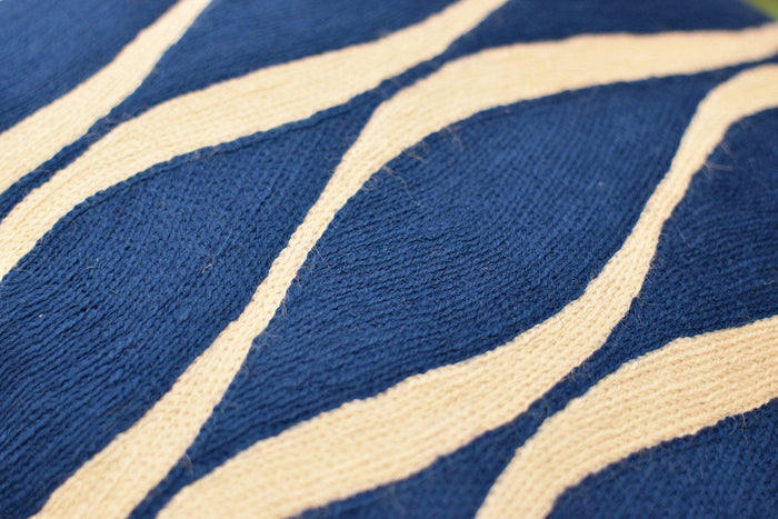 Contemporary Waves Midnight Blue Decorative Pillow Cover Handmade Wool 18" x 18" - KashmirDesigns
