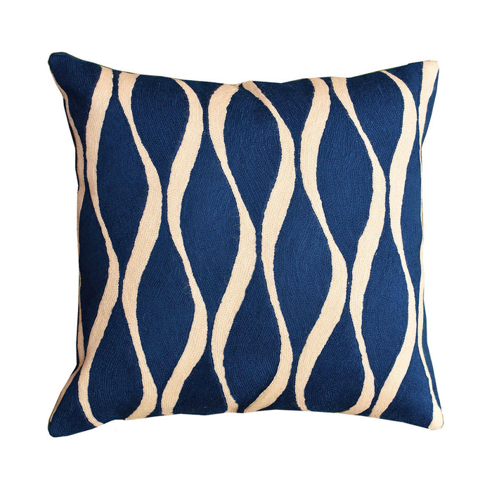 Contemporary Waves Midnight Blue Decorative Pillow Cover Handmade Wool 18" x 18" - KashmirDesigns