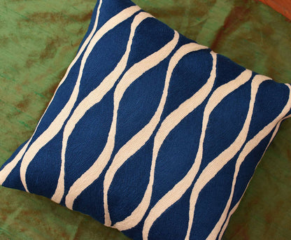 Contemporary Waves Midnight Blue Decorative Pillow Cover Handmade Wool 18" x 18" - KashmirDesigns