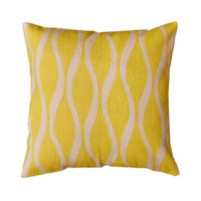 Contemporary Waves Yellow Decorative Pillow Cover Handmade Wool 18" x 18" - KashmirDesigns