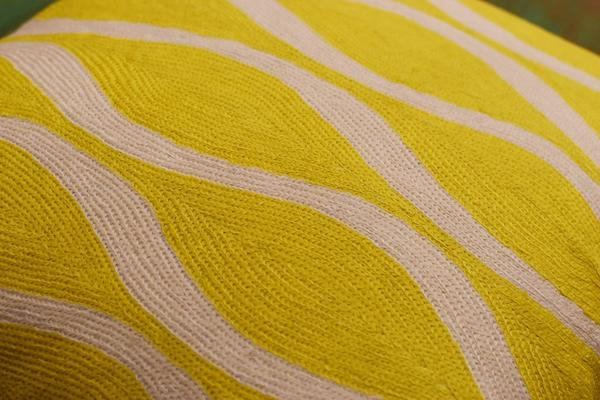 Contemporary Waves Yellow Decorative Pillow Cover Handmade Wool 18" x 18" - KashmirDesigns