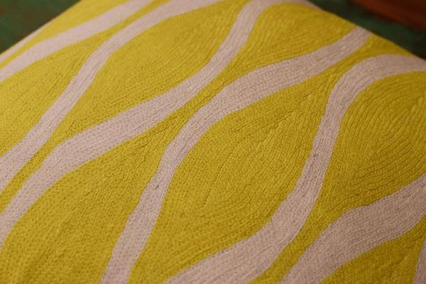 Contemporary Waves Yellow Decorative Pillow Cover Handmade Wool 18" x 18" - KashmirDesigns