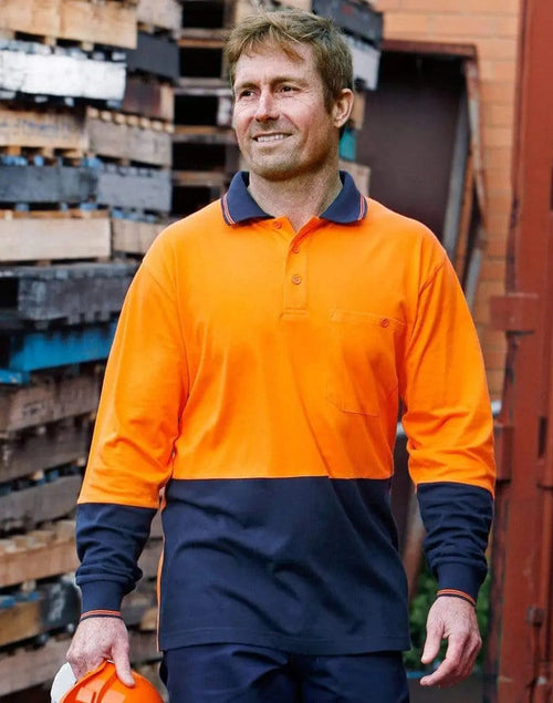 Cotton Jersey two tone Long Sleeve Safety Polo SW36 Work Wear Australian Industrial Wear