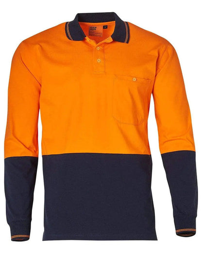 Cotton Jersey two tone Long Sleeve Safety Polo SW36 Work Wear Australian Industrial Wear S Fluoro Orange/Navy