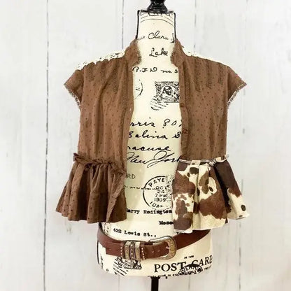 Crop Top Brown Leopard Print Ruffled Hem - Wild Time Fashion