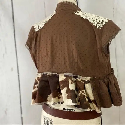 Crop Top Brown Leopard Print Ruffled Hem - Wild Time Fashion