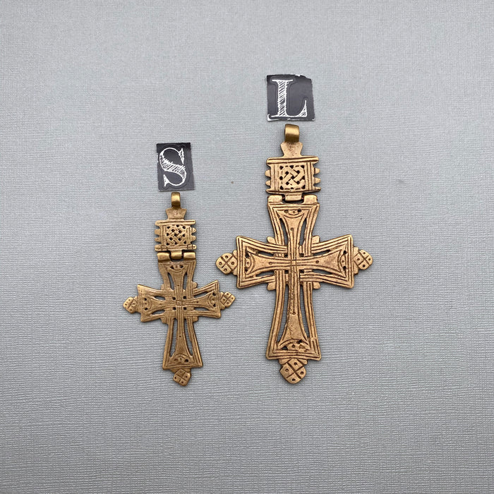 Ethiopian Hinge Brass Cross Pendant (Available In Small Or Large) (LBC9)