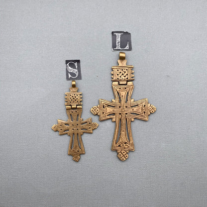 Ethiopian Hinge Brass Cross Pendant (Available In Small Or Large) (LBC9)