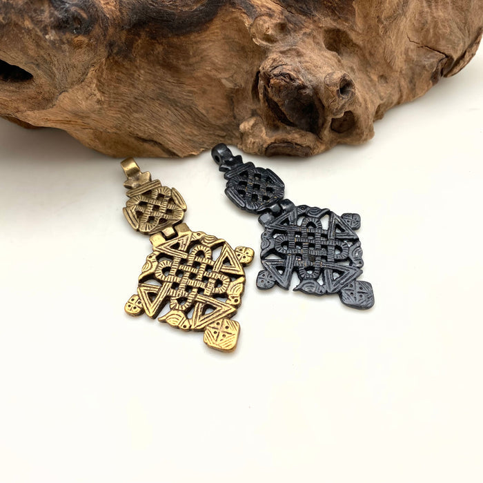 Ethiopian Hinge Cross Pendant (Available In Antique Brass Or Black) (LBC46)