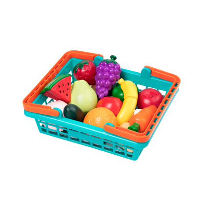 Toy food and basket for toddlers and kids.