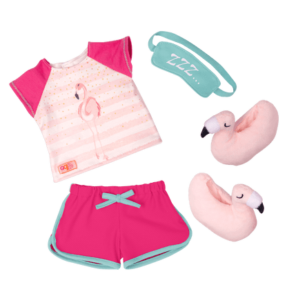 Flamingo Dreaming Pajama Outfit for 18-inch Dolls Pink Slippers
