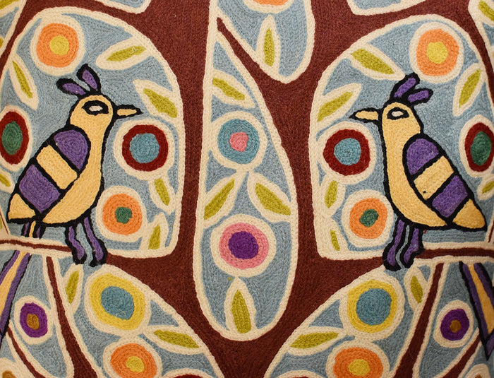 Folk Bird In Tree Karla Gerard Accent Pillow Cover Handembroidered Wool 18"x18" - KashmirDesigns