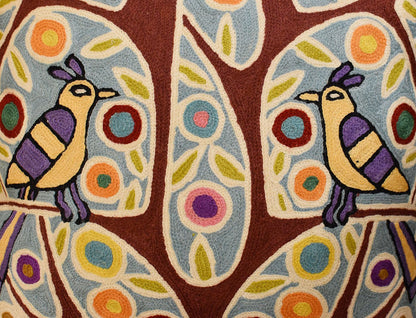Folk Bird In Tree Karla Gerard Accent Pillow Cover Handembroidered Wool 18"x18" - KashmirDesigns