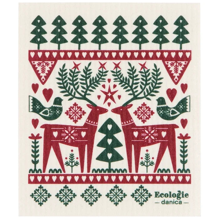 Folk Forest Christmas Swedish Dishcloth