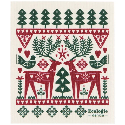 Folk Forest Christmas Swedish Dishcloth