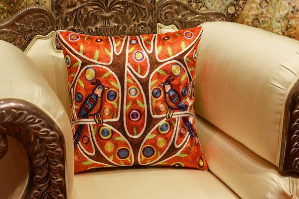 Folk Love Birds Tree of Life Karla Gerard Red Toss Pillow Cover Art Silk 18"x18" - KashmirDesigns
