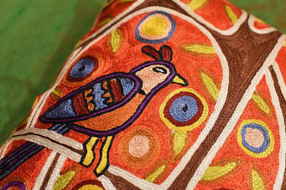 Folk Love Birds Tree of Life Karla Gerard Red Toss Pillow Cover Art Silk 18"x18" - KashmirDesigns
