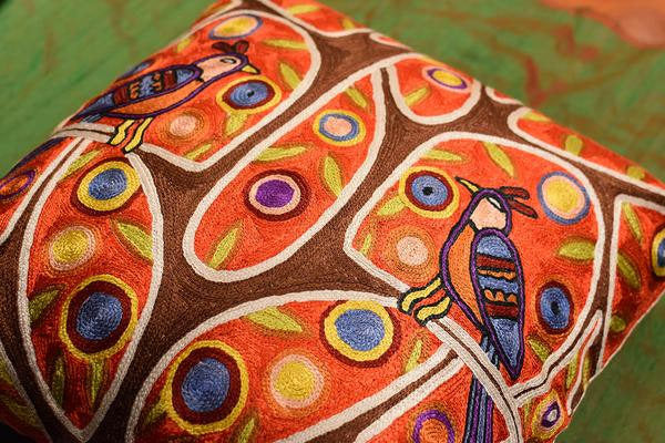 Folk Love Birds Tree of Life Karla Gerard Red Toss Pillow Cover Art Silk 18"x18" - KashmirDesigns